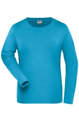 Ladies BIO Stretch-Longsleeve Work - SOLID / James & Nicholson JN1803 2XL-Turquoise