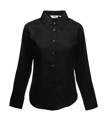 Damen Oxford Bluse Langarm / Fruit of the Loom 65-002-0 / XXL Black