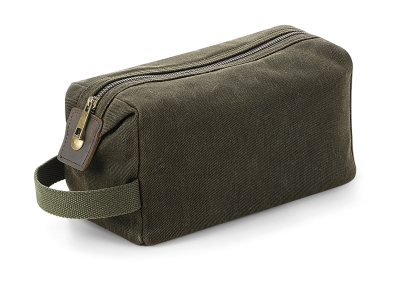 Heritage Waxed Canvas Wash Bag Waschtasche / Quadra QD651 12x25x11cm-Olive Green