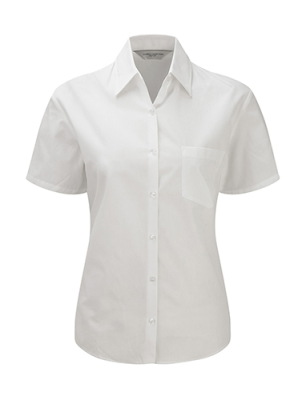 Damen Popeline Kurzarm Bluse, Hemd / Russell Europe 937F 2XL White