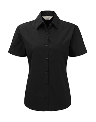 Damen Popeline Kurzarm Bluse, Hemd / Russell Europe 937F 2XL Black
