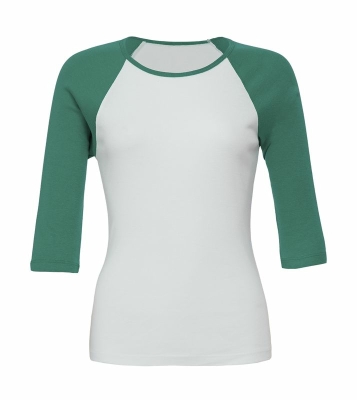 Damen Baseballshirt Shirt 3/4-Arm / Bella 2000 L White/Kelly Green