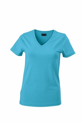 Damen V-Tshirt bis Gr.2XL / James &amp; Nicholson  S Turquoise