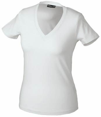 Damen V-Tshirt bis Gr.2XL / James &amp; Nicholson  M White