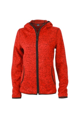 Ladies Knitted Fleece Hoody / James Nicholson JN588 L-red-melange/black