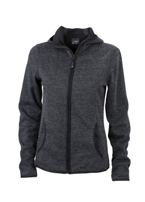 Ladies Knitted Fleece Hoody / James Nicholson JN588 XL-dark-melange/black