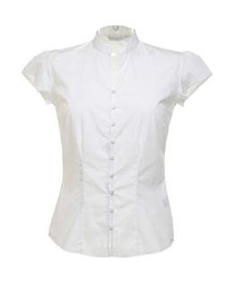 Womens Tailored Fit Mandarin Collar Blouse SSL / Kustom Kit KK727 M-White