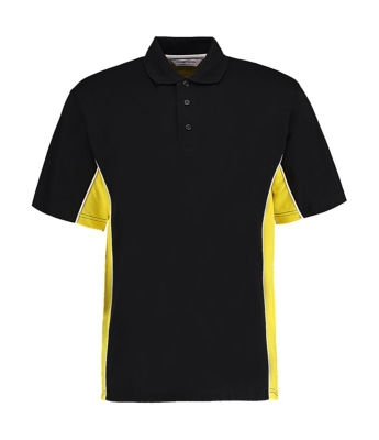 Herren Track Polo-Shirt/ Kustom Kit KK475 L Black/Sun Yellow/White